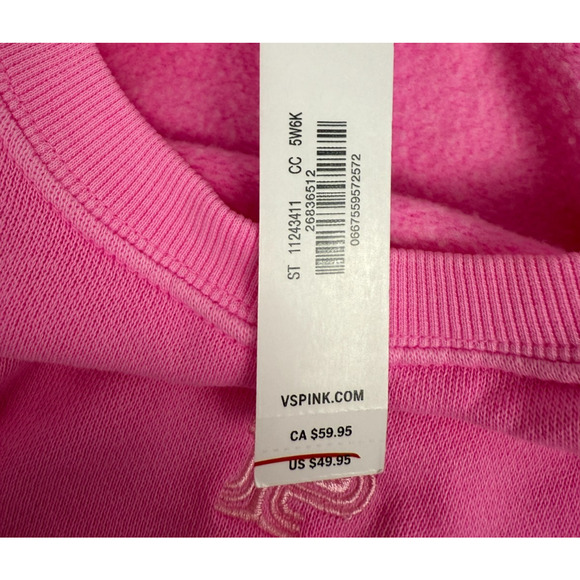 Victoria's Secret PINK Long Sleeve Fleece Cropped Pink Sweatshirt  Size S - Picture 7 of 9